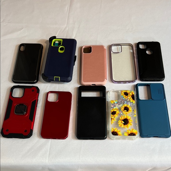 10 Assorted Phone Cases - Black, Red, Pink, Blue, Yellow - Picture 1 of 1